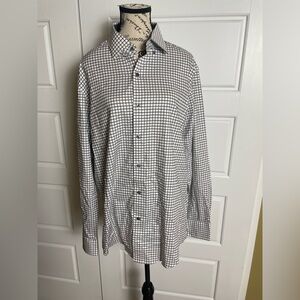 Bugatchi Super Fine Cotton Button Down Long Sleeve Black and White Grid Shirt